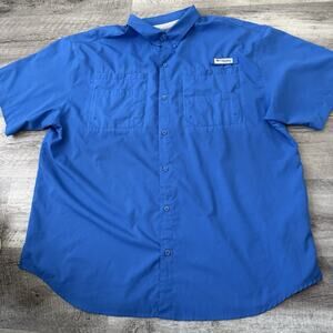 Columbia PFG Fishing Shirt Mens XXL Blue Omni-Shade Vented Tamiami II FM7266